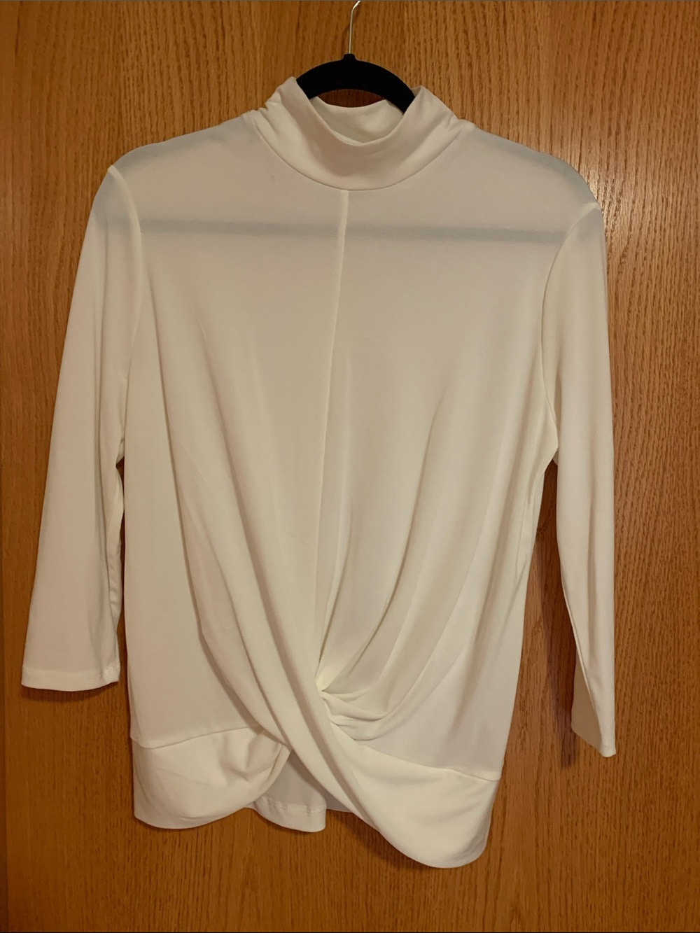 New York & Company Cream Twist-Front Mock Neck Blouse